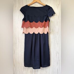 Ali Ro Navy Multicolor Scalloped Layer Dress Size 4 EUC